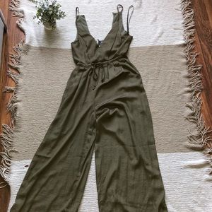 Wide leg olive jumpsuit